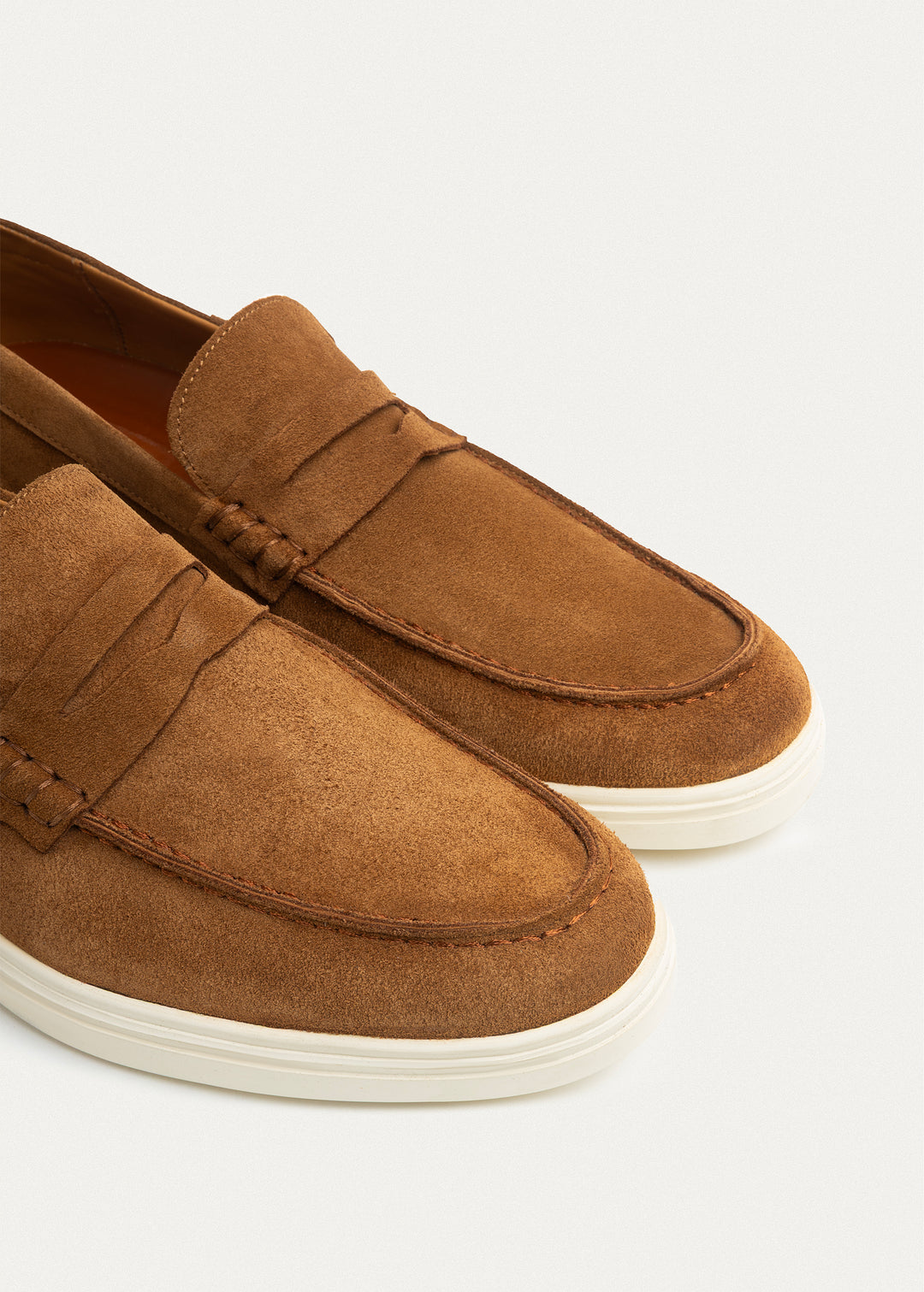 Suede Leather Penny Loafers | Light Brown