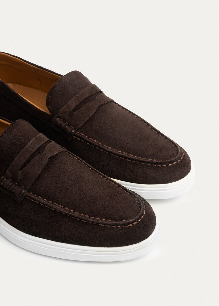 Suede Leather Penny Loafers | Brown