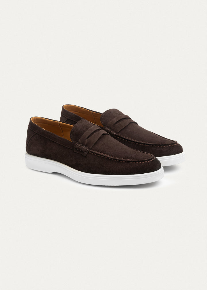 Suede Leather Penny Loafers | Brown