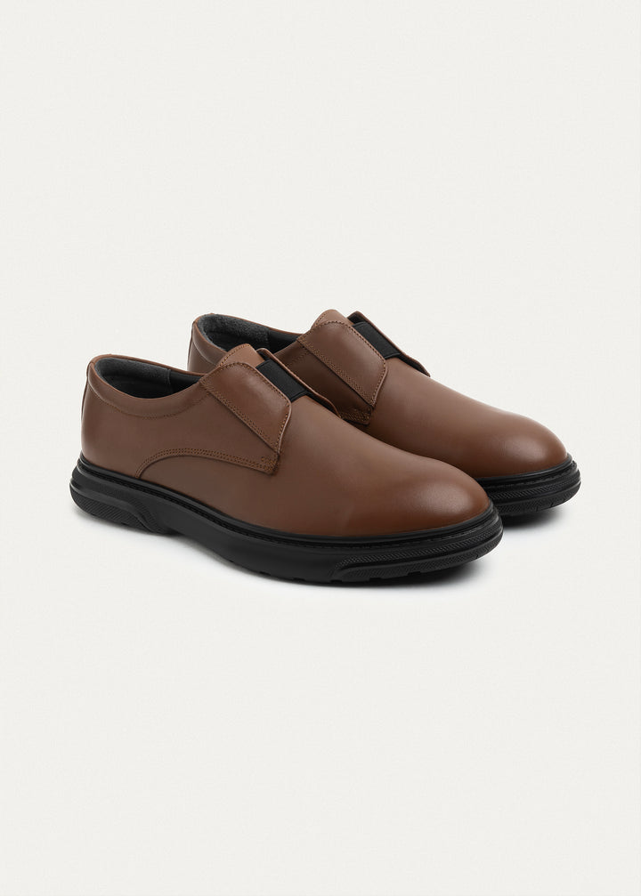 Smooth Leather Elastic Slip-On | Light Brown