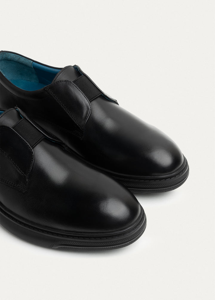 Smooth Leather Elastic Slip-On | Black