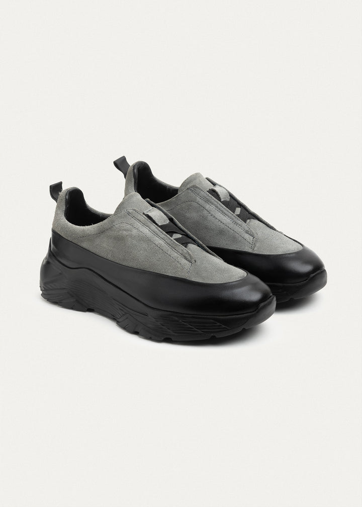 Suede Leather Comfort Trainer | Gray