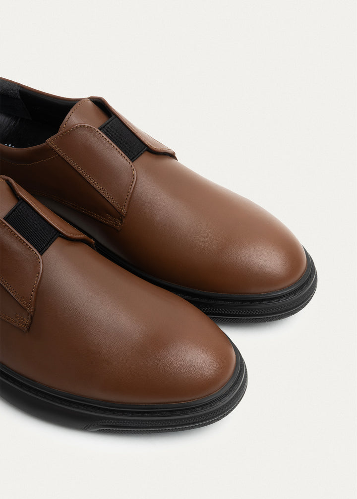 Smooth Leather Elastic Slip-On | Light Brown