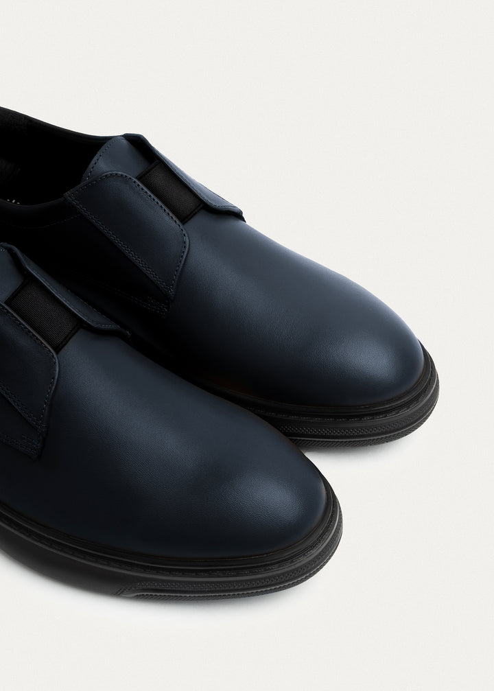 Smooth Leather Elastic Slip-On | NavyBlue