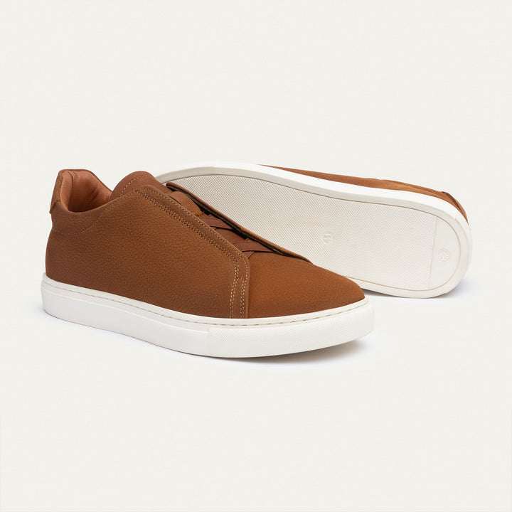 Achilles Theo - Men's Slip-On Leather Sneakers - Suede Textured Cinnamon