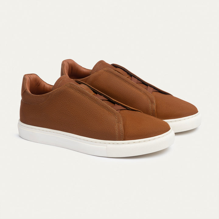 Achilles Theo - Men's Slip-On Leather Sneakers - Suede Textured Cinnamon