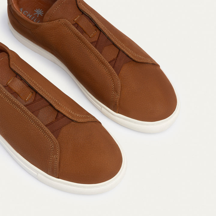 Achilles Theo - Men's Slip-On Leather Sneakers - Suede Textured Cinnamon