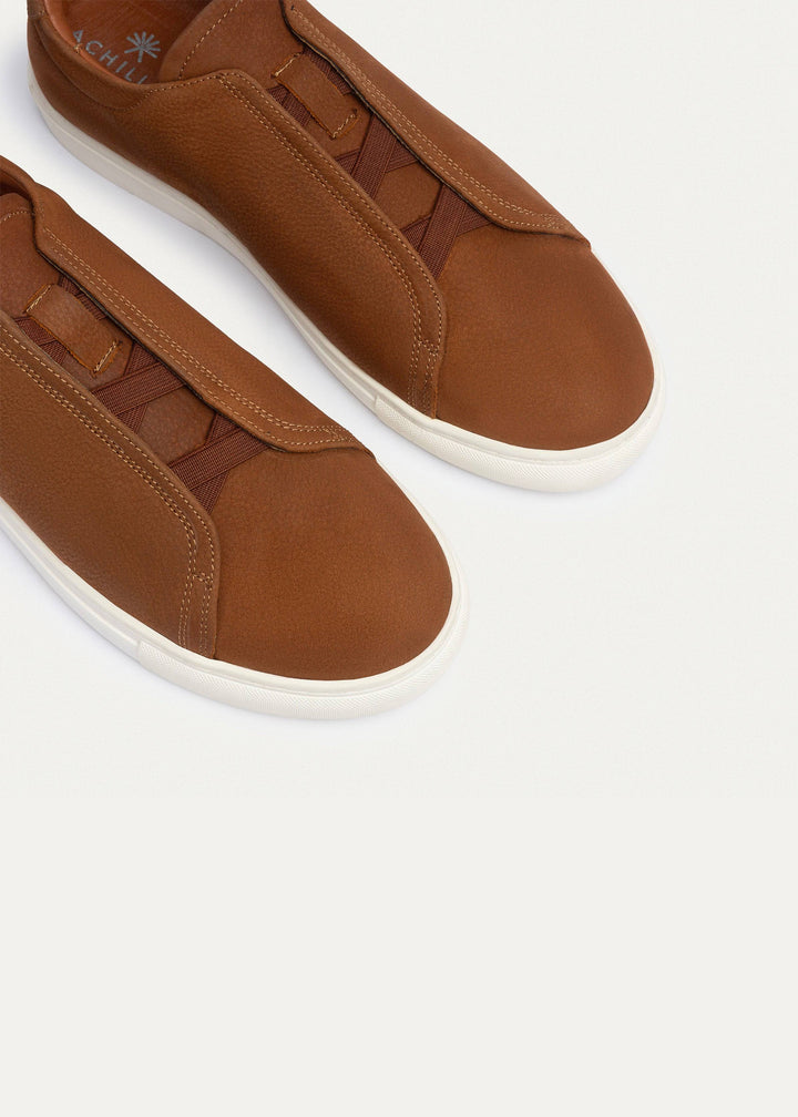 Theo Men's Slip-On Leather Sneakers | Suede Textured Cinnamon