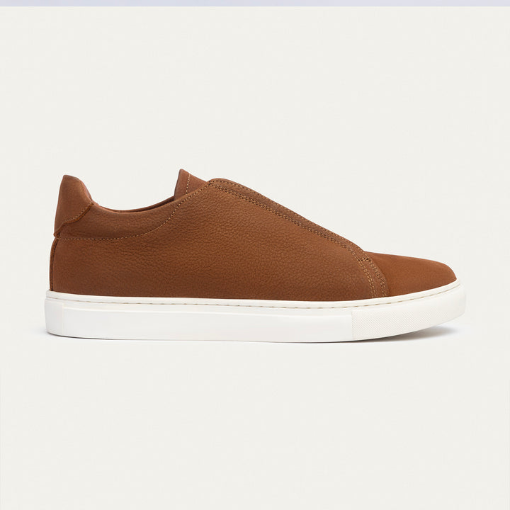 Achilles Theo - Men's Slip-On Leather Sneakers - Suede Textured Cinnamon
