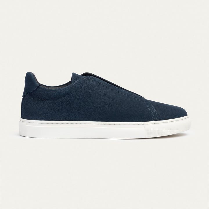 Achilles Theo - Men's Slip-On Leather Sneakers - Suede Textured NavyBlue