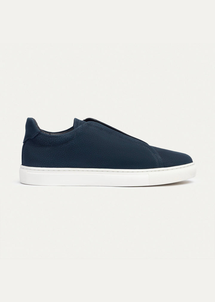 Achilles Theo - Men's Slip-On Leather Sneakers - Suede Textured NavyBlue