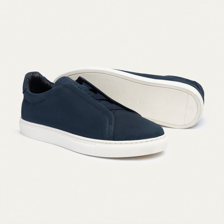 Achilles Theo - Men's Slip-On Leather Sneakers - Suede Textured NavyBlue