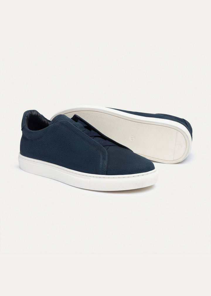 Achilles Theo - Men's Slip-On Leather Sneakers - Suede Textured NavyBlue