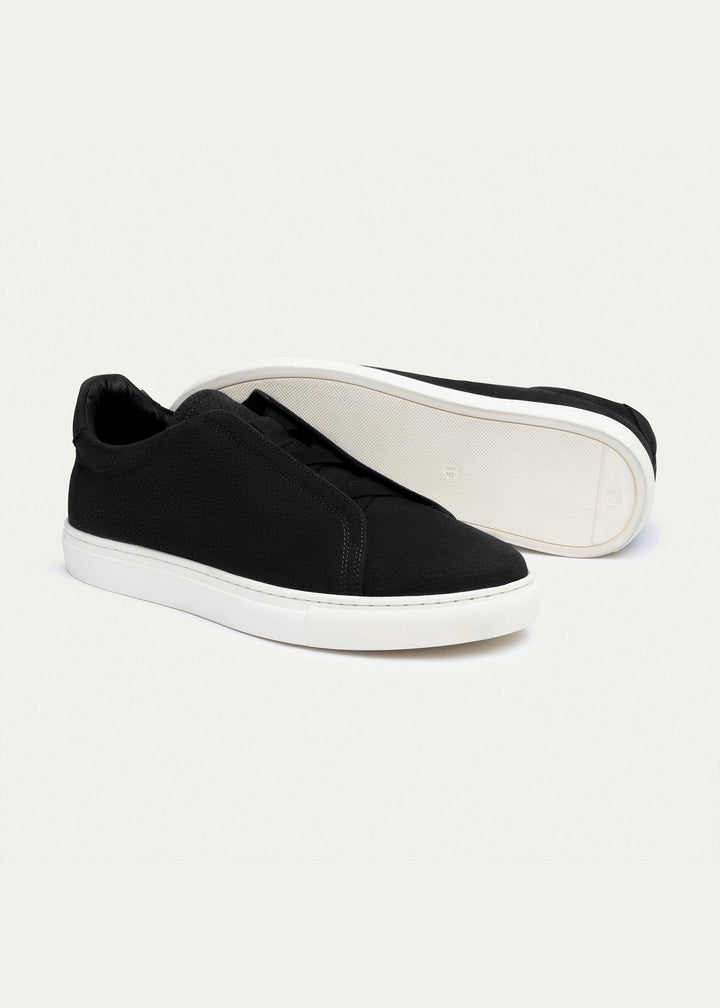 Achilles Theo - Men's Slip-On Leather Sneakers - Suede Textured Black