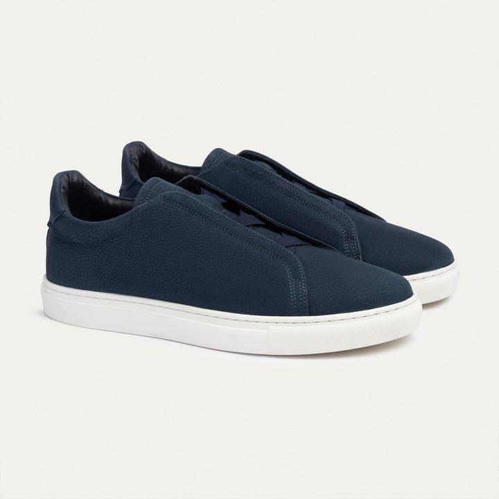 Achilles Theo - Men's Slip-On Leather Sneakers - Suede Textured NavyBlue