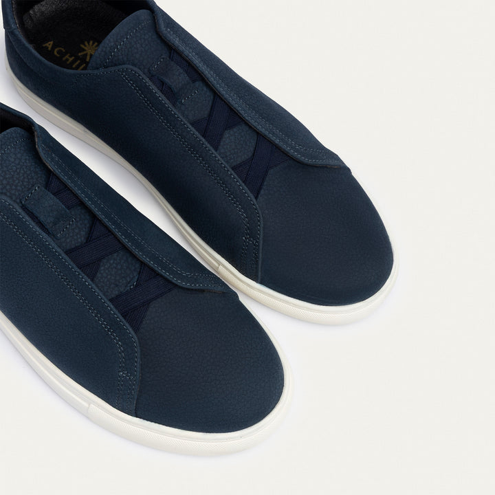 Achilles Theo - Men's Slip-On Leather Sneakers - Suede Textured NavyBlue