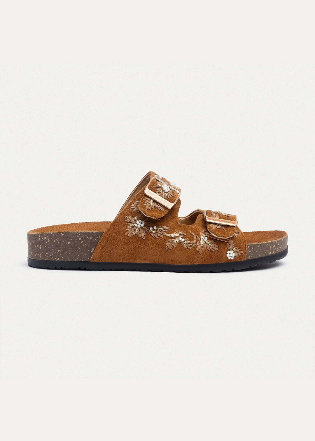 Floral Grace Buckle Slides | Cinnamon