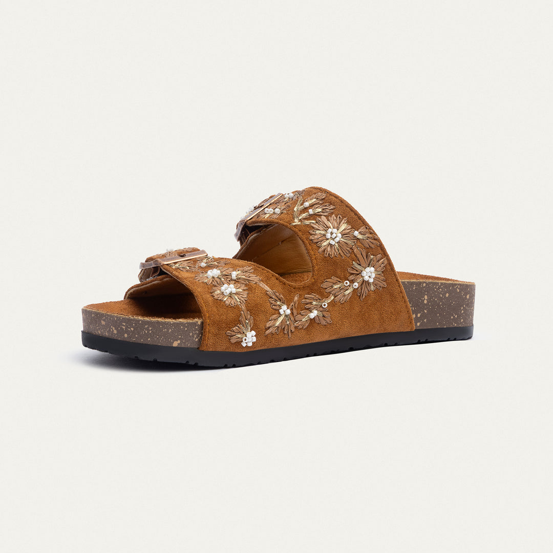 Achilles | Floral Grace Buckle Slides - Cinnamon