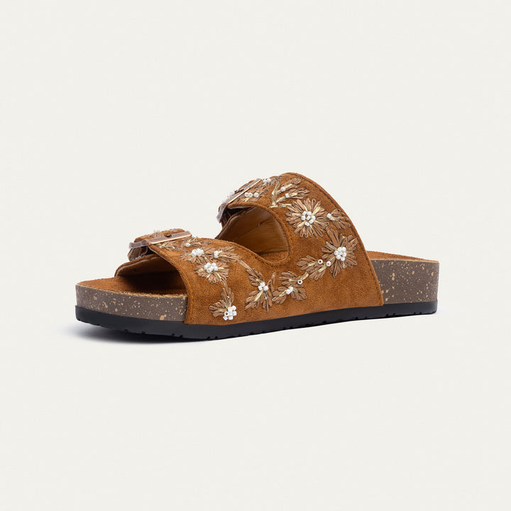Achilles | Floral Grace Buckle Slides - Cinnamon