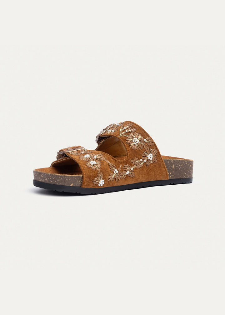 Floral Grace Buckle Slides | Cinnamon
