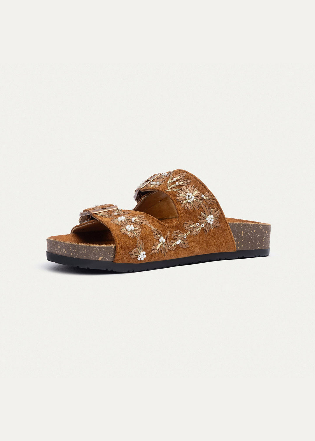 Floral Grace Buckle Slides | Cinnamon