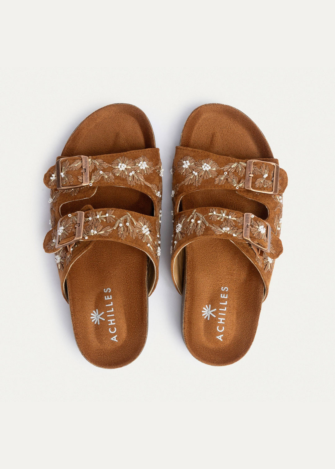 Floral Grace Buckle Slides | Cinnamon