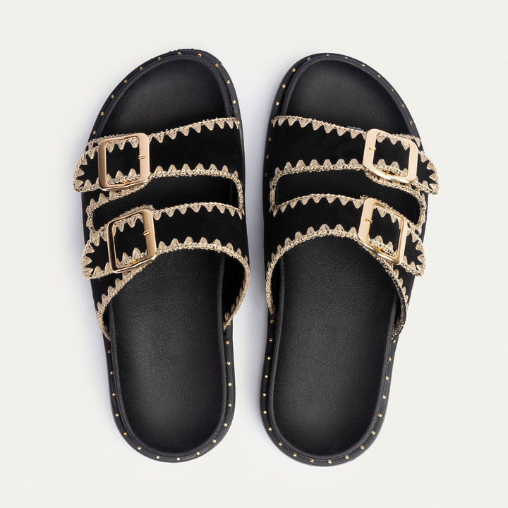 Dalia Double Buckle Women Slides | Black