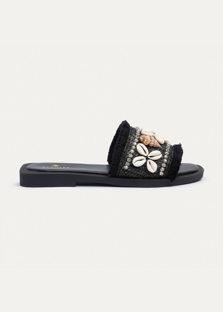 Seashore Shell-Embellished Slides | Black