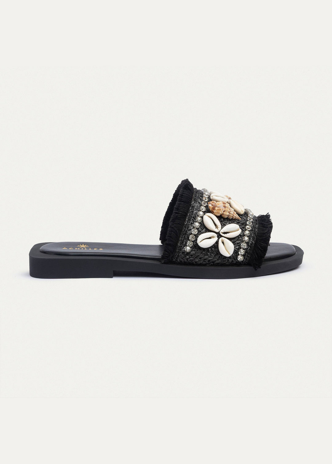 Achilles | Seashore Shell-Embellished Slides - Black