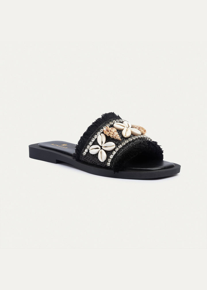 Seashore Shell-Embellished Slides | Black