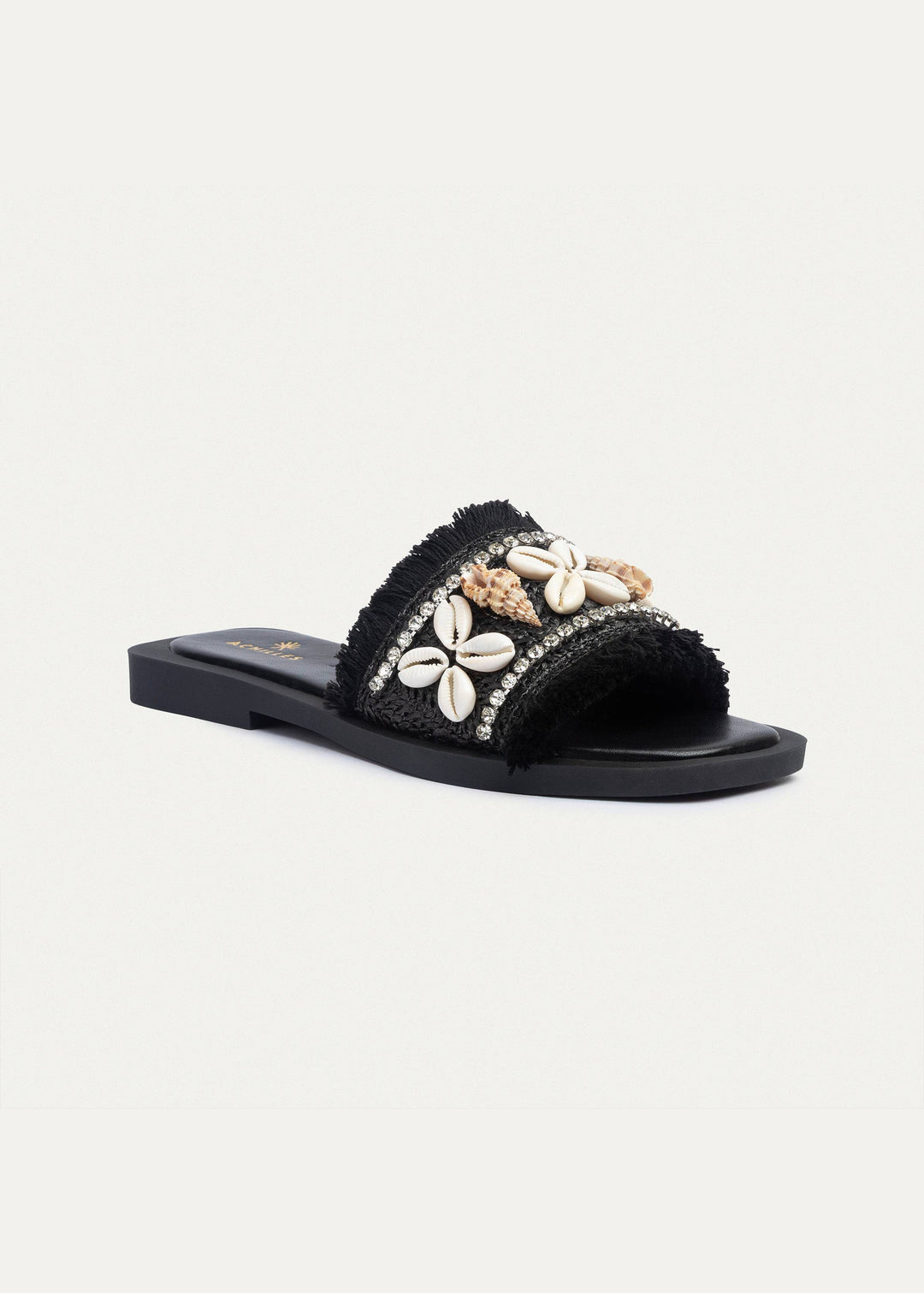 Achilles | Seashore Shell-Embellished Slides - Black