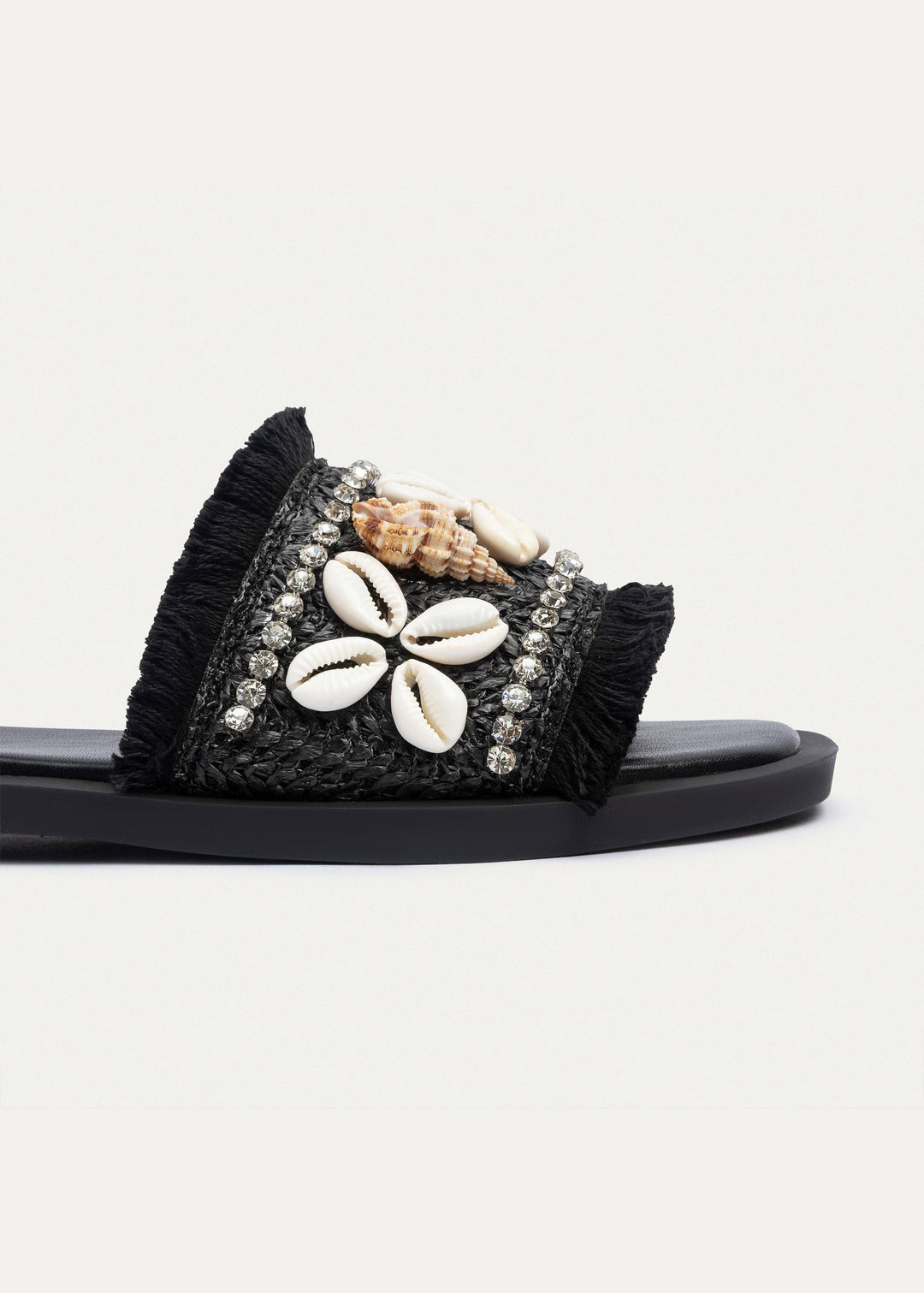 Achilles | Seashore Shell-Embellished Slides - Black