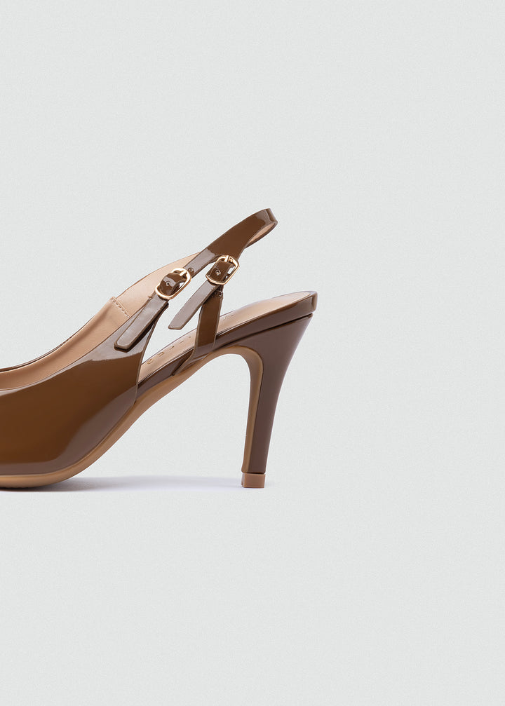 Double-Buckle Patent Slingback Pumps - Café