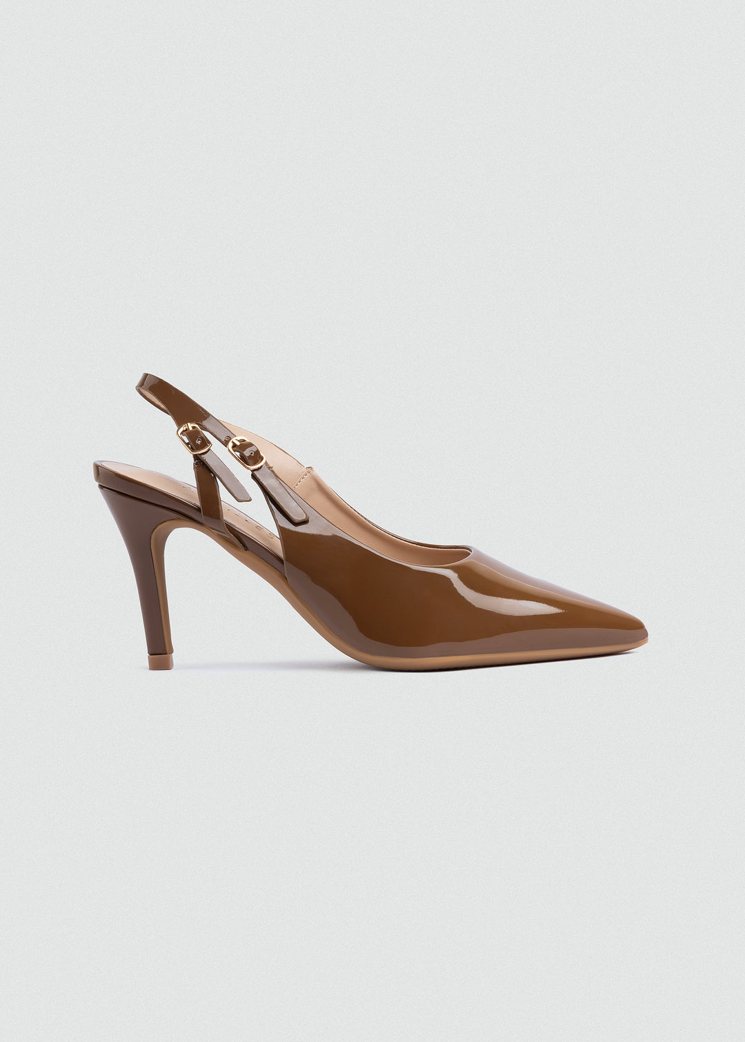 Double-Buckle Patent Slingback Pumps - Café