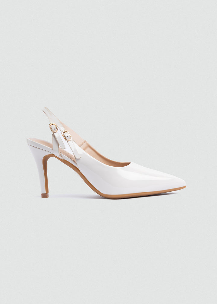 Double-Buckle Patent Slingback Pumps - Beige