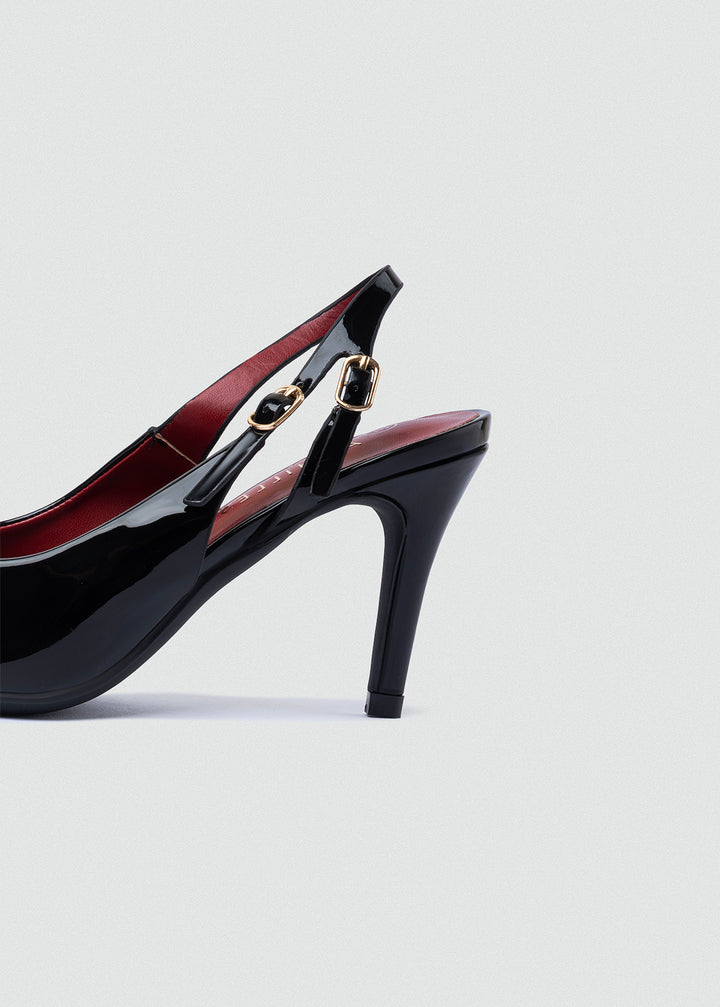 Double-Buckle Patent Slingback Pumps - Black