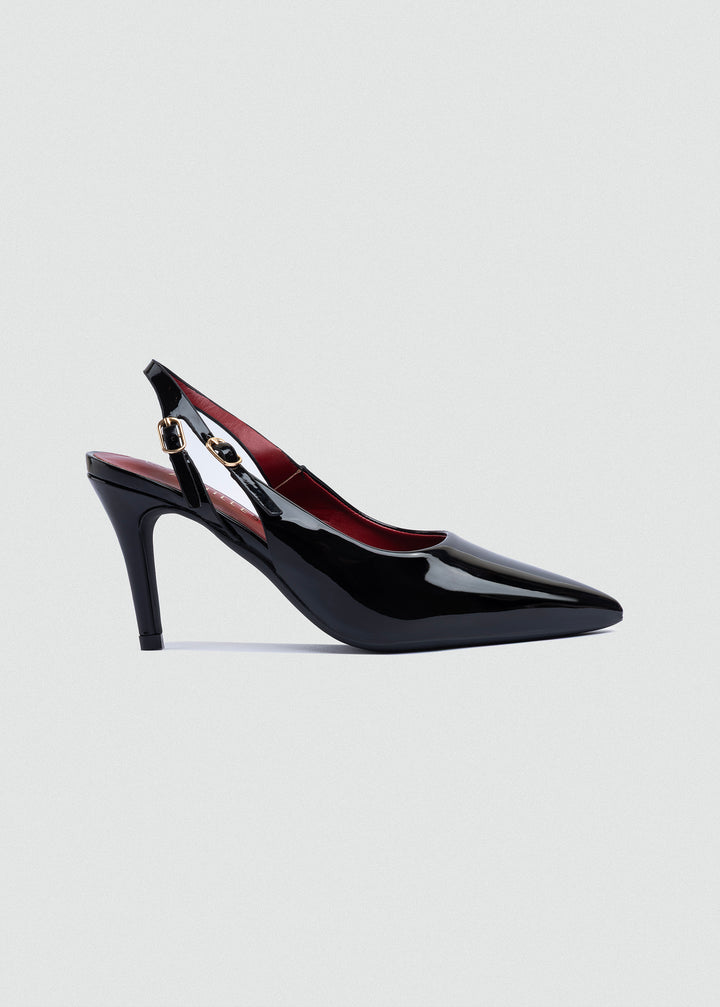 Double-Buckle Patent Slingback Pumps - Black