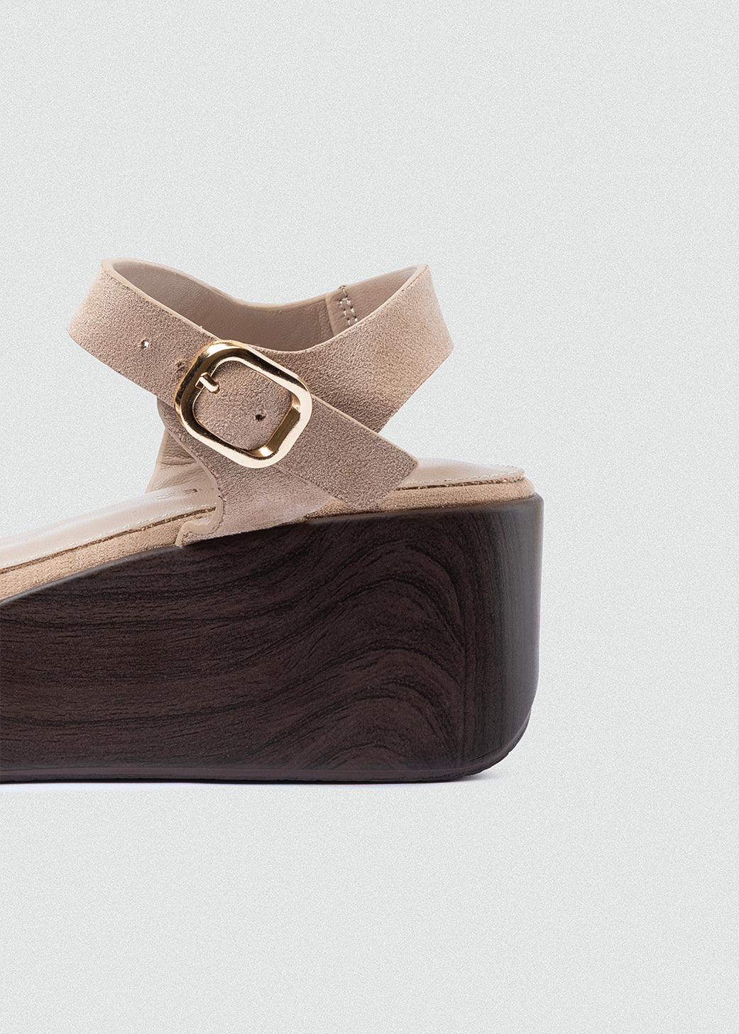 Suede Crisscross Flatform Sandals - Beige