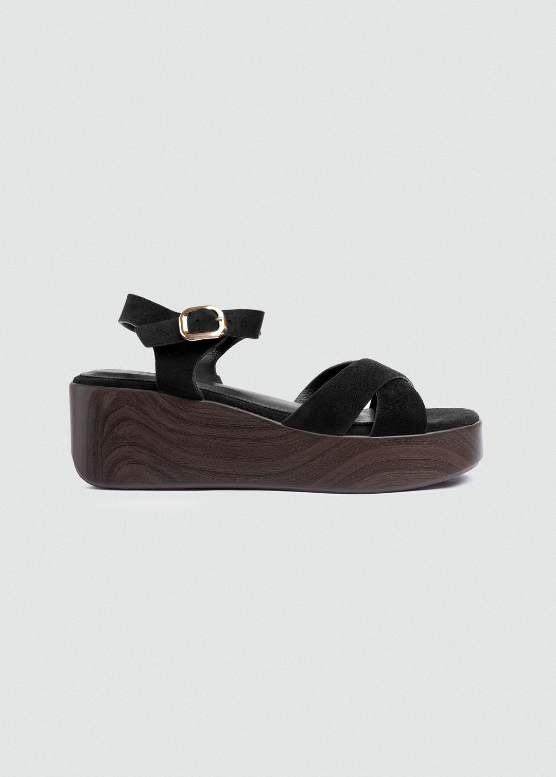 Suede Crisscross Flatform Sandals - Black