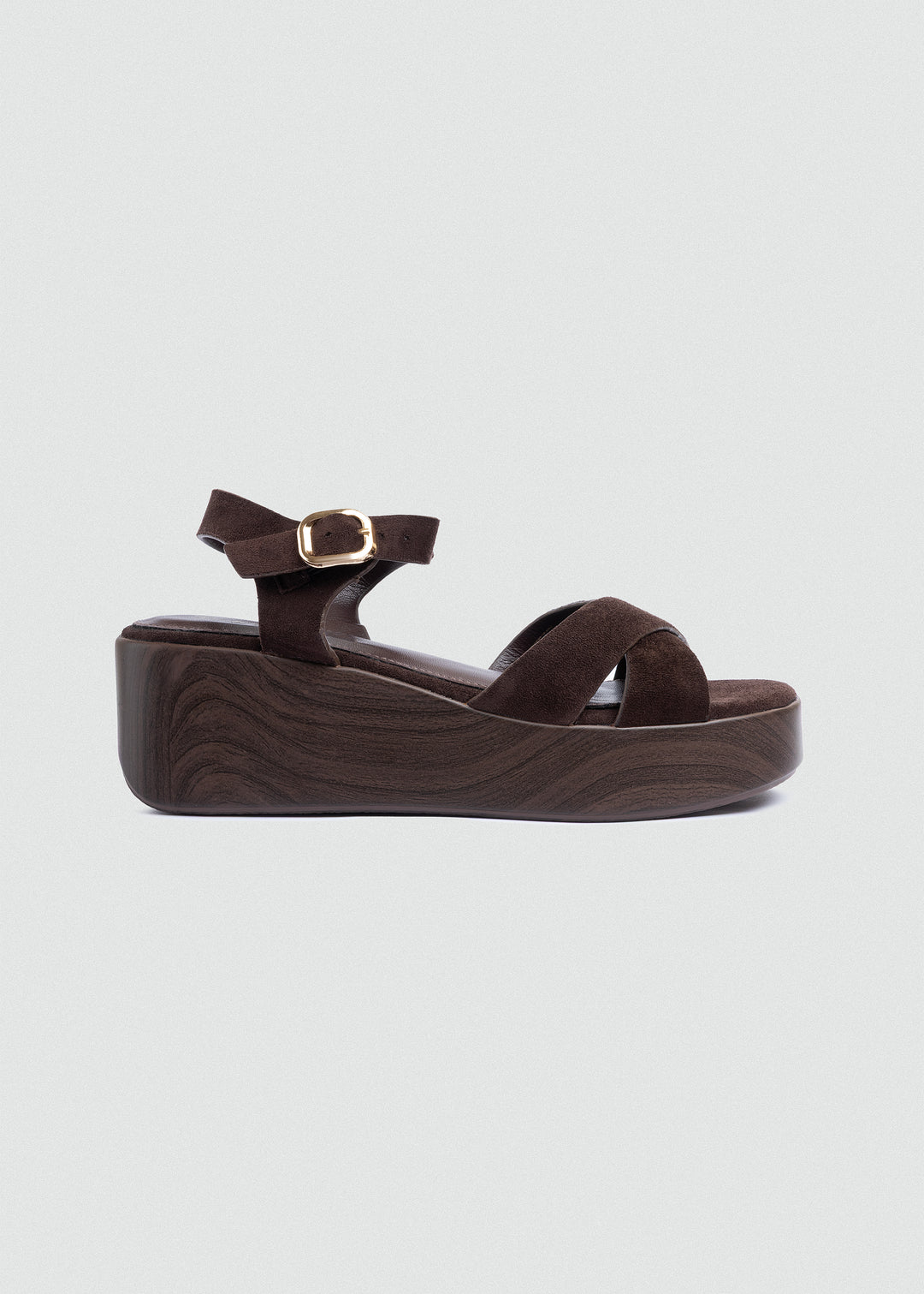 Suede Crisscross Flatform Sandals - Brown