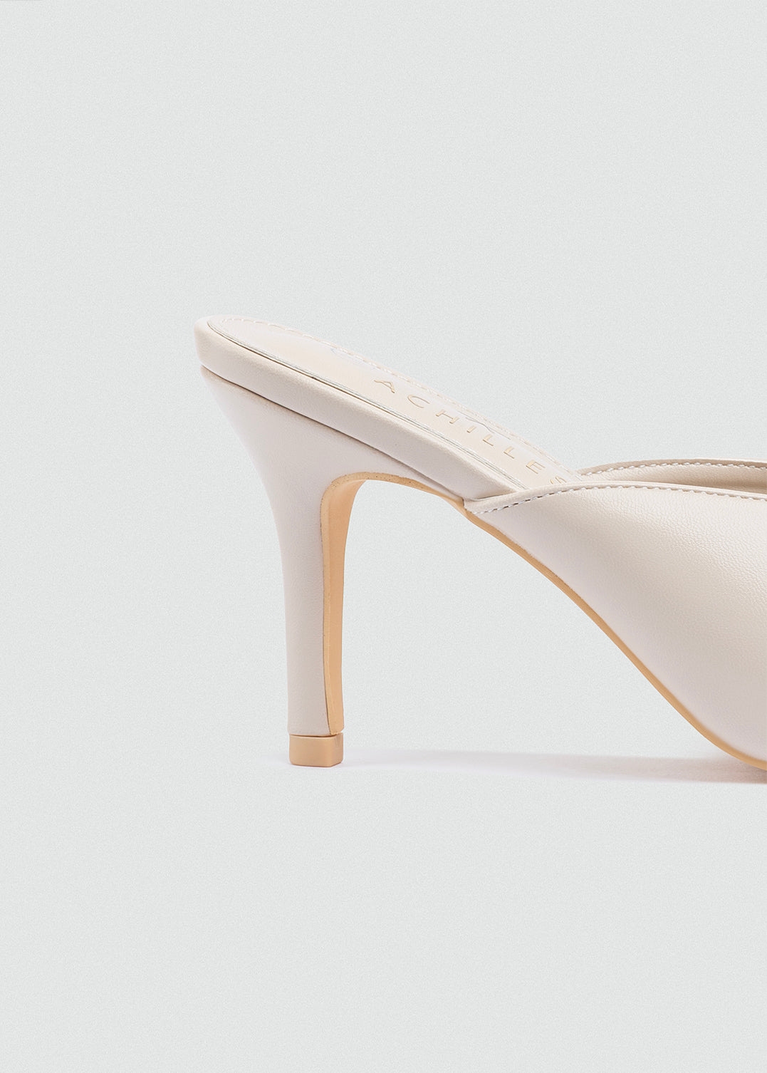 Notched Peep-Toe Slip-On Mules - Beige