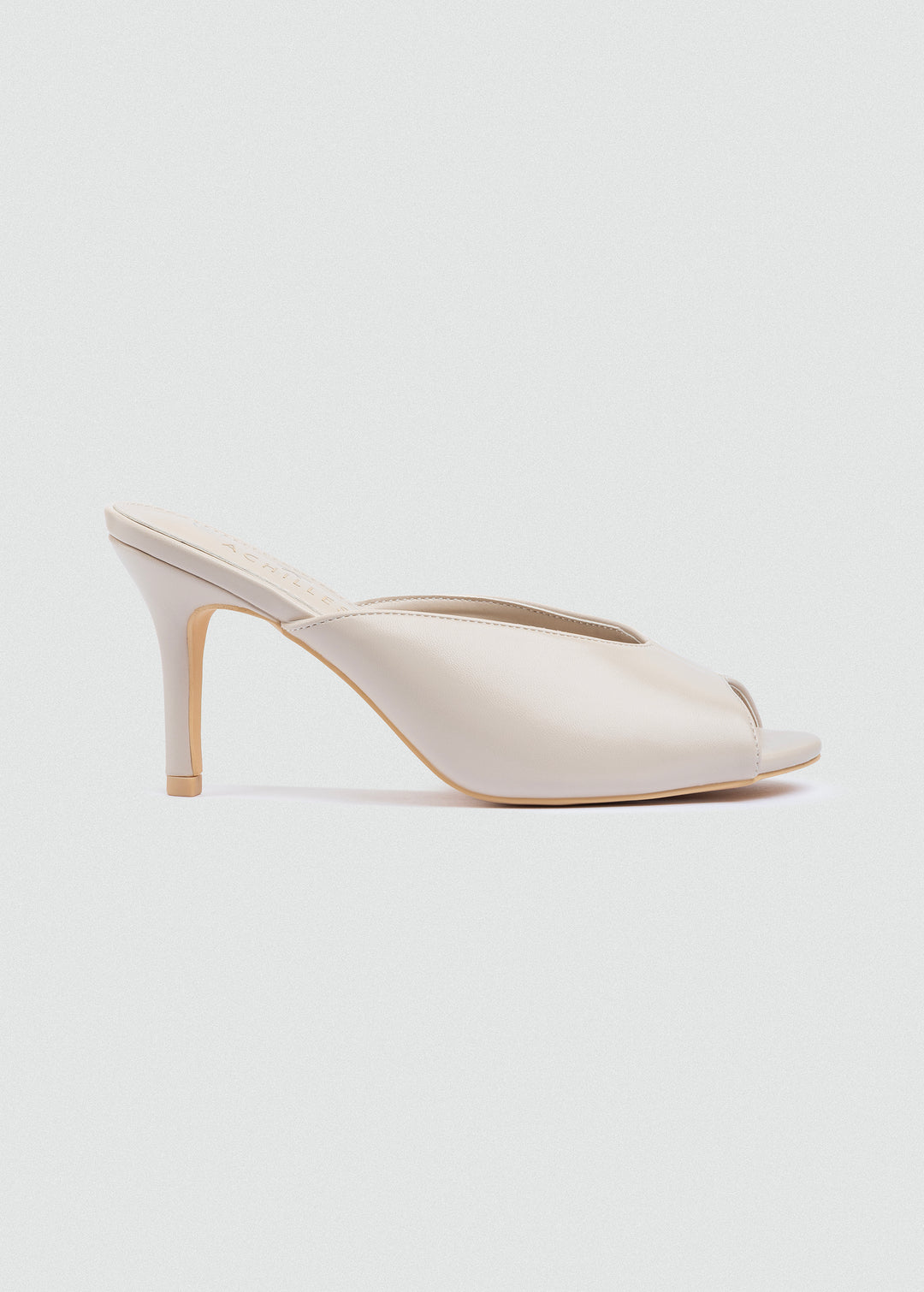 Notched Peep-Toe Slip-On Mules - Beige