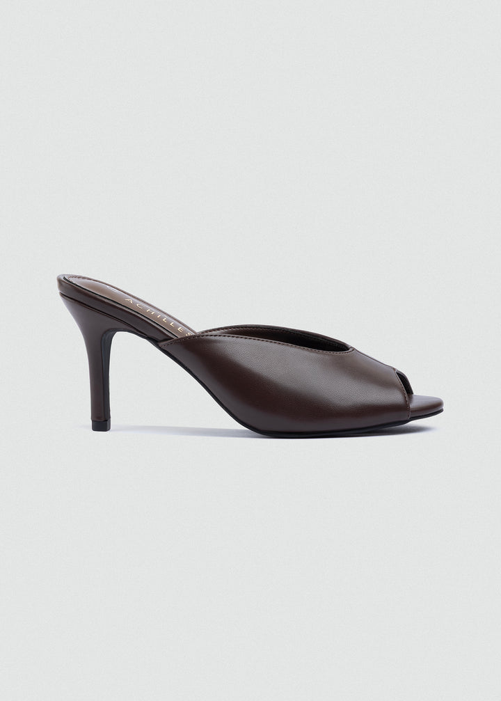 Notched Peep-Toe Slip-On Mules - Brown