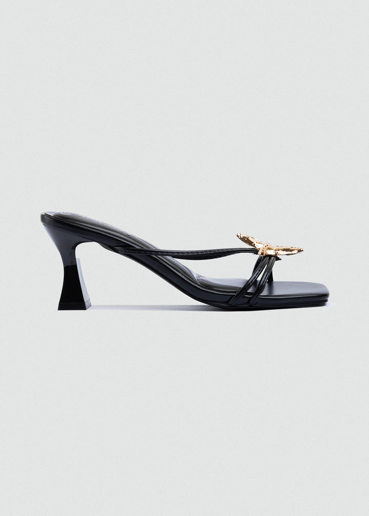 Starfish Charm Strappy Heeled Mules - Black