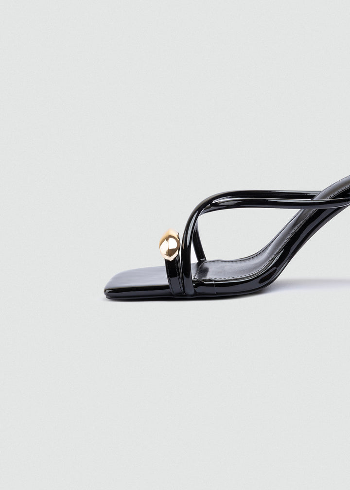 Thong Cabochon Stiletto Heels - Black