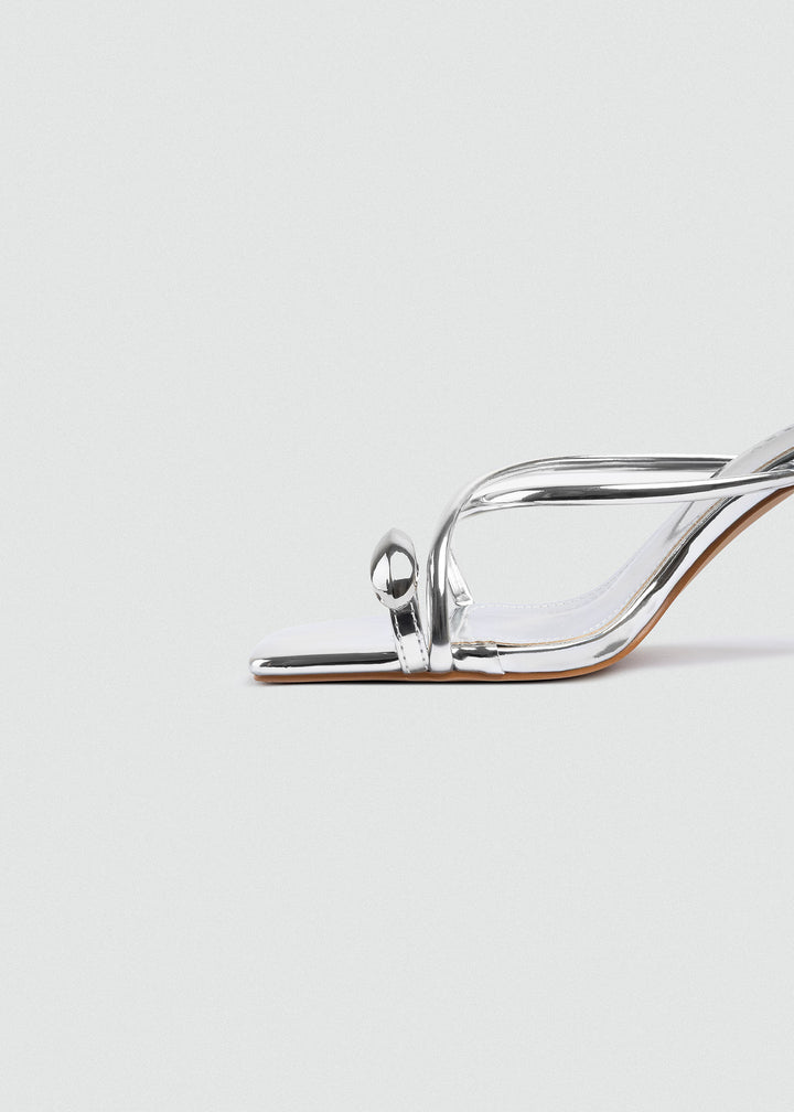 Thong Cabochon Stiletto Heels - Silver