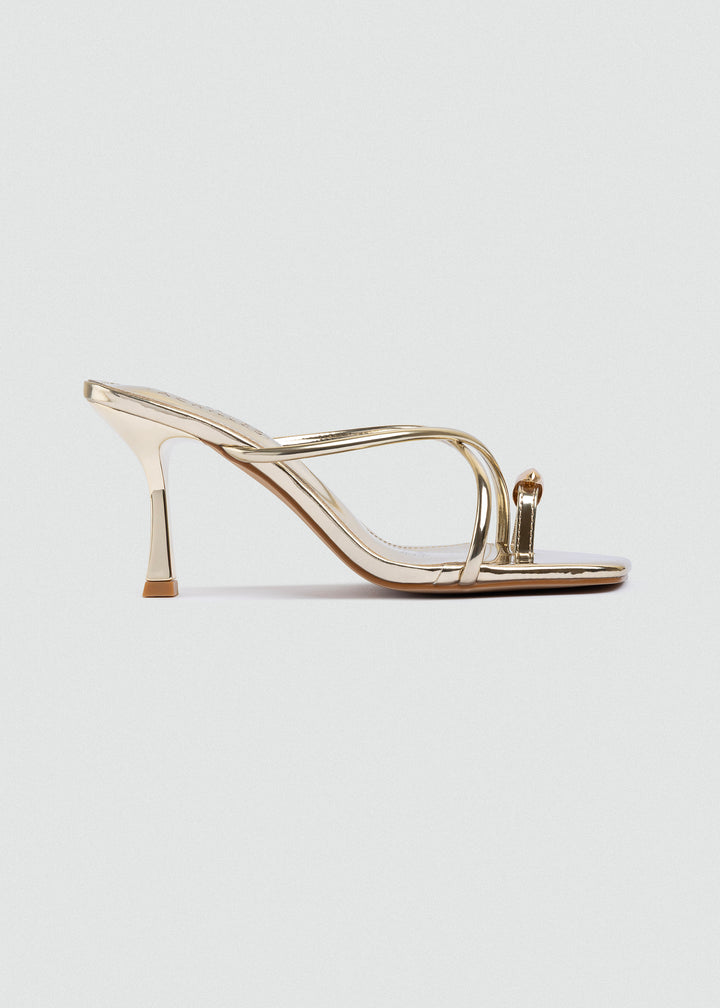 Thong Cabochon Stiletto Heels - Gold