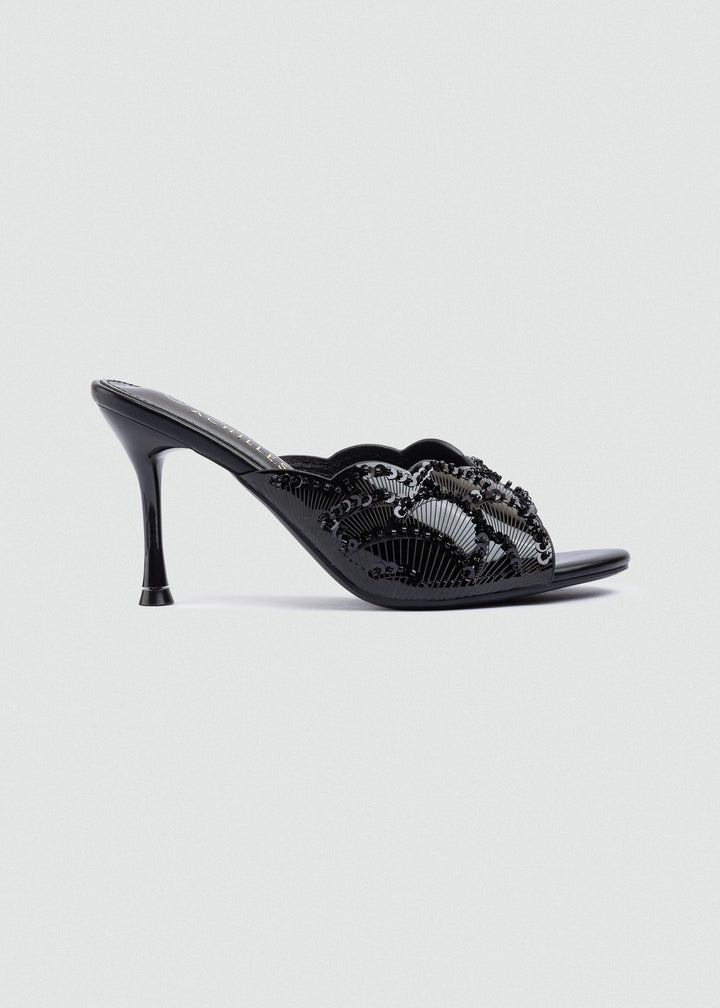 Beaded Lattice Slip-On Mules - Black