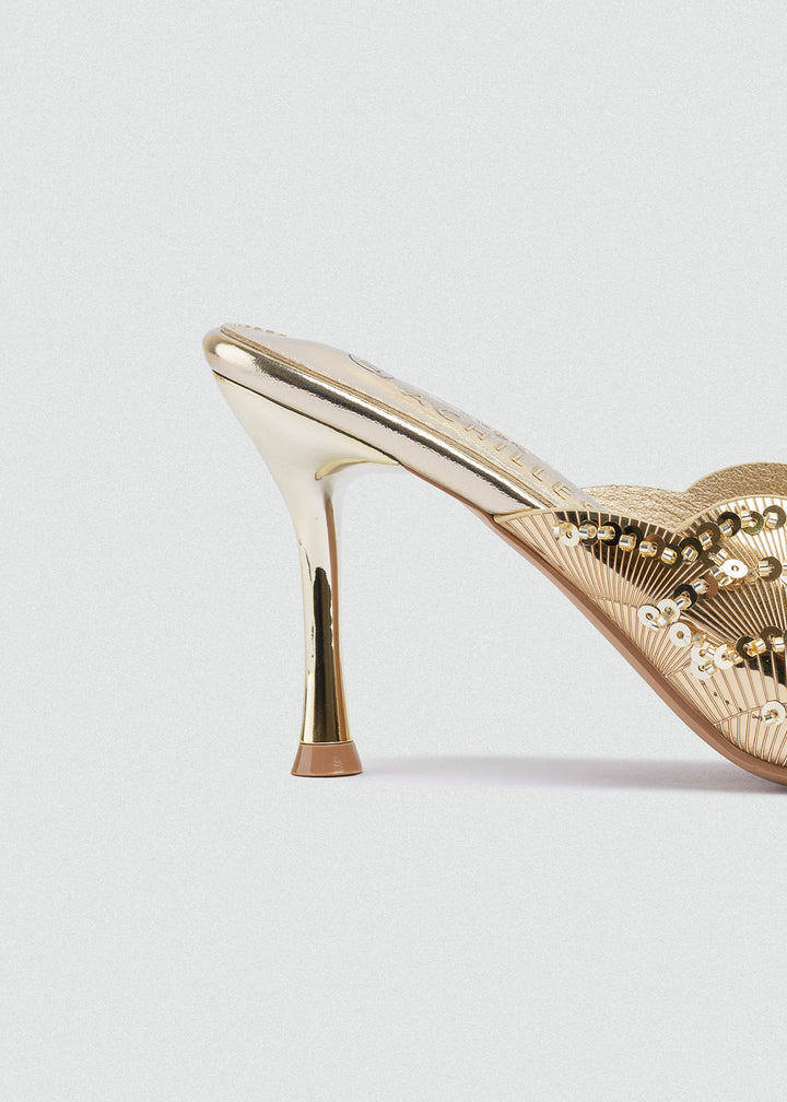 Beaded Lattice Slip-On Mules - Gold