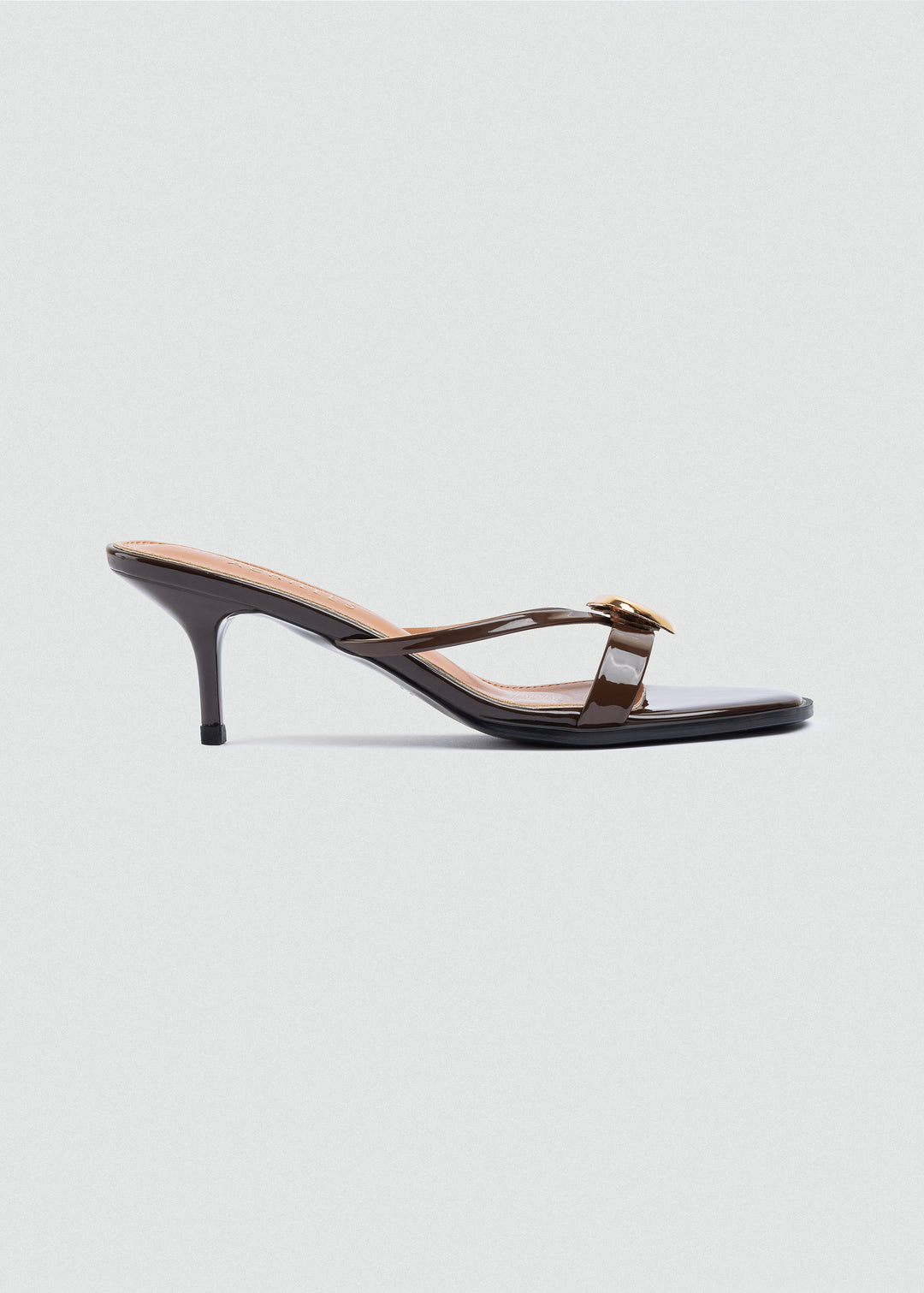 Gold Pebble Kitten-Heel Sandals - Brown